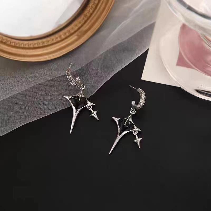 New Design Metal Cross Star Earrings Sweet Cool Black Zircon Heart Earrings for Women Young Girl Trend Personality Jewelry