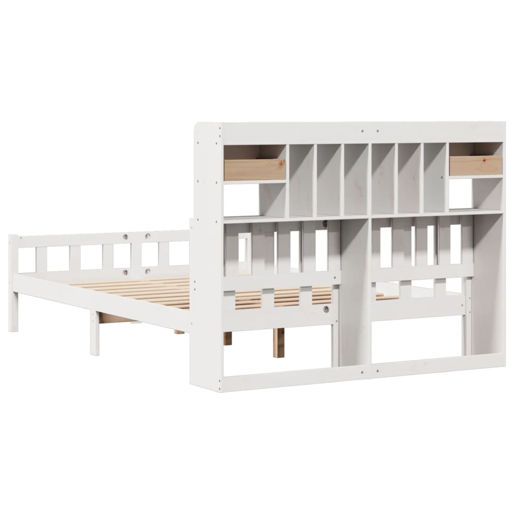 Solid Wood Bed with Shelf Without Mattress White 160 x 200 cm Pine
