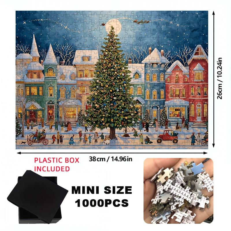 Puzzle de Noël 1000 pièces - Scène de rue hivernale avec arbre de Noël géant, 15x10 pouces Activité familiale Adultes Hobbyistes