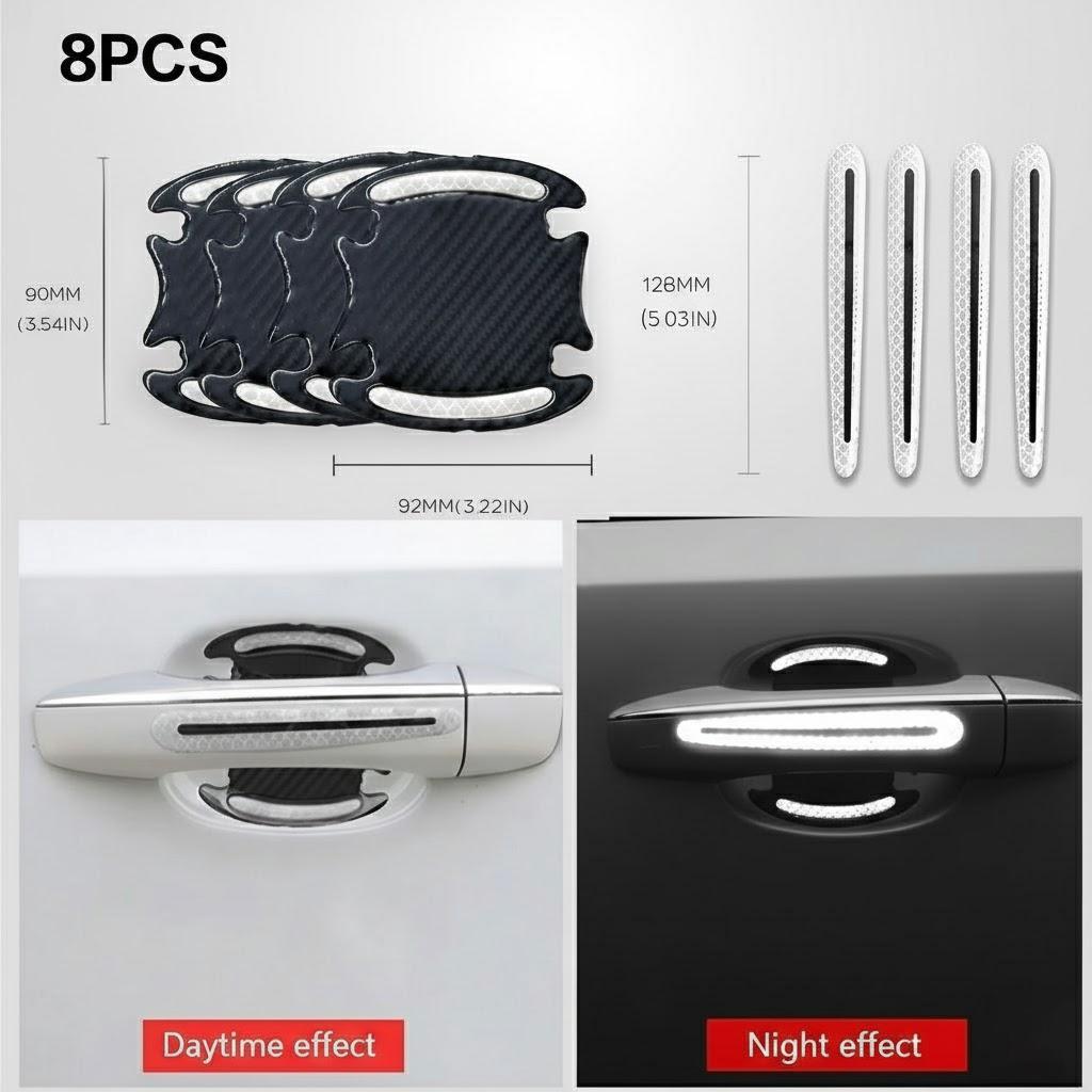 

Universal Car Door Handle Scratch Protector Sticker Cover Guard Film Car Safety Reflective Strips 8Pcs белый