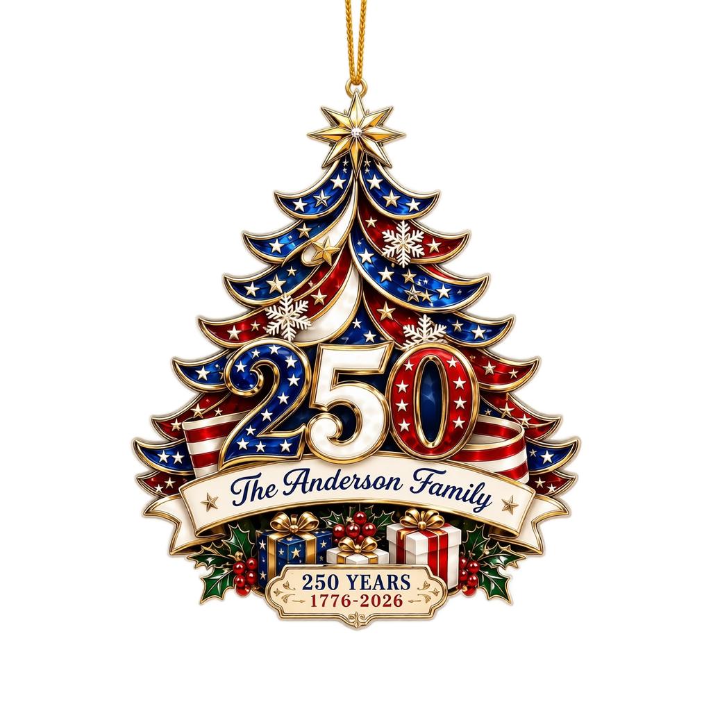 Patriotic Acrylic Christmas Tree Ornament for USA 0th Anniversary, Red Blue Holiday Decoration, Commemorative Gift