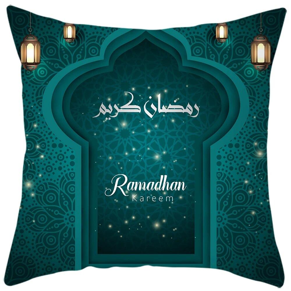 New Eid al-Fitr Pillowcase Ramadhan Karim Arabic Calligraphy Pillowcase Islamic Mosque Muslim Home Decor Cushion Cover