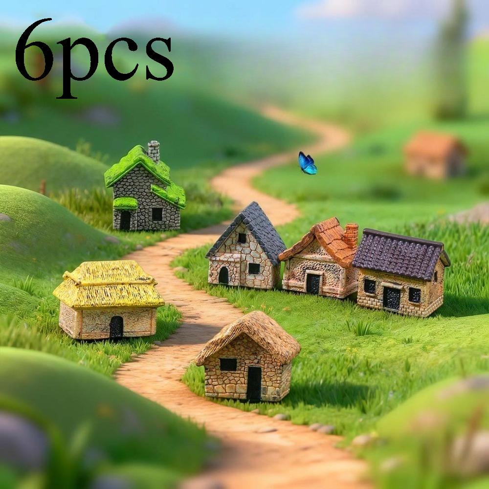 

6pcs House Miniature Figurine Fairy Garden Accessory Home Decoration Cartoon Animal Building Statue Resin Craft Doll Car