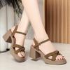 fashion 2024 Comfortable Fashion Flock Knot Shoes Platform Sandals 2024 Summer Block High Heels Sandals Office Mom Model Elegant
