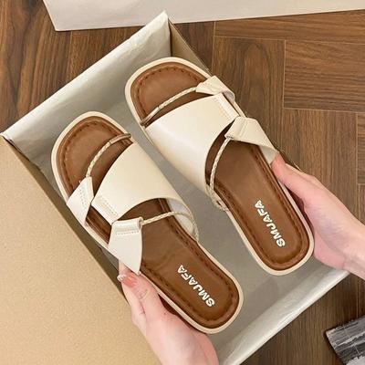 Mode Sommer 2025 Modische Minimalistische Koreanischer Stil Strandschuhe Universelle Flache Sohle Zehensteg-Sandalen Freizeit Gummi-Sohle