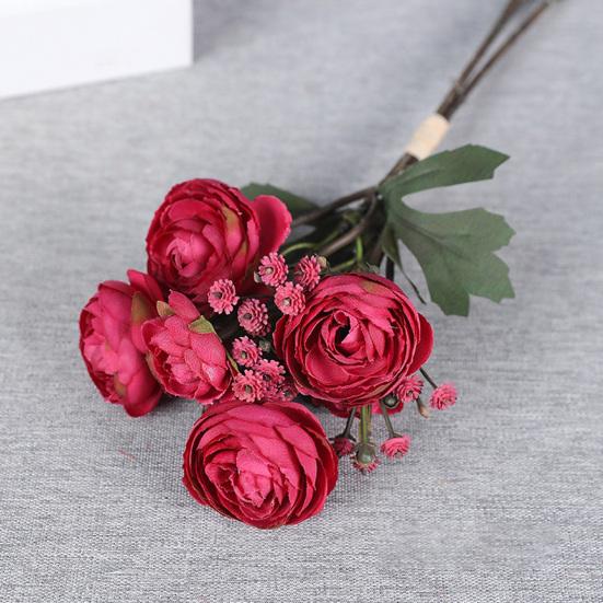 1 Bunch Artificial Camellia Flower Bouquet Realistic Fake Silk Flower