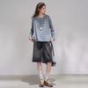 Korean-Style Oversized Color-Block Striped Crew Neck Long Sleeve T-Shirt