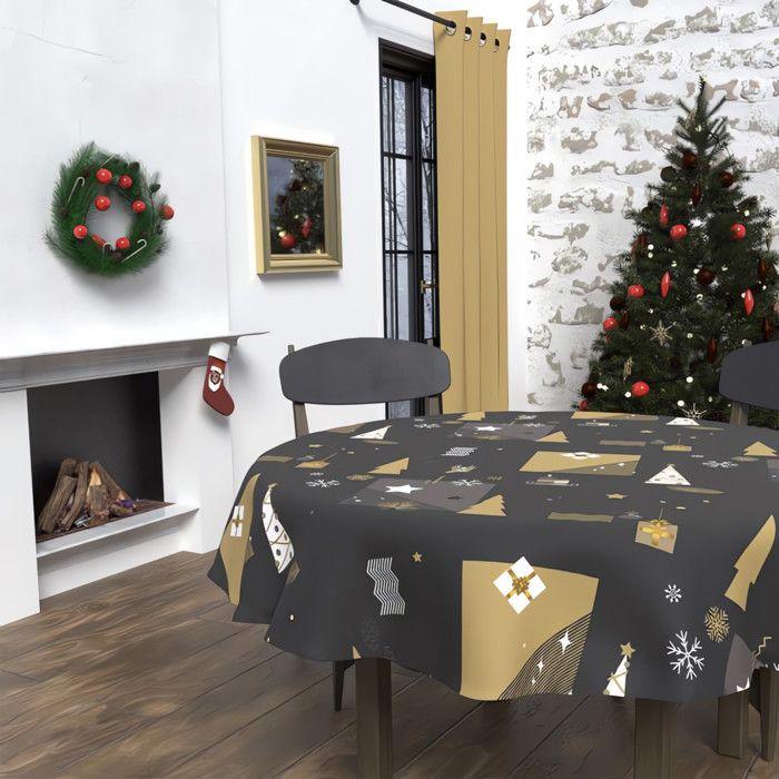 Nappe ronde anti-tâches diamètre 180 cm SAPIN noir, par Soleil d'Ocre