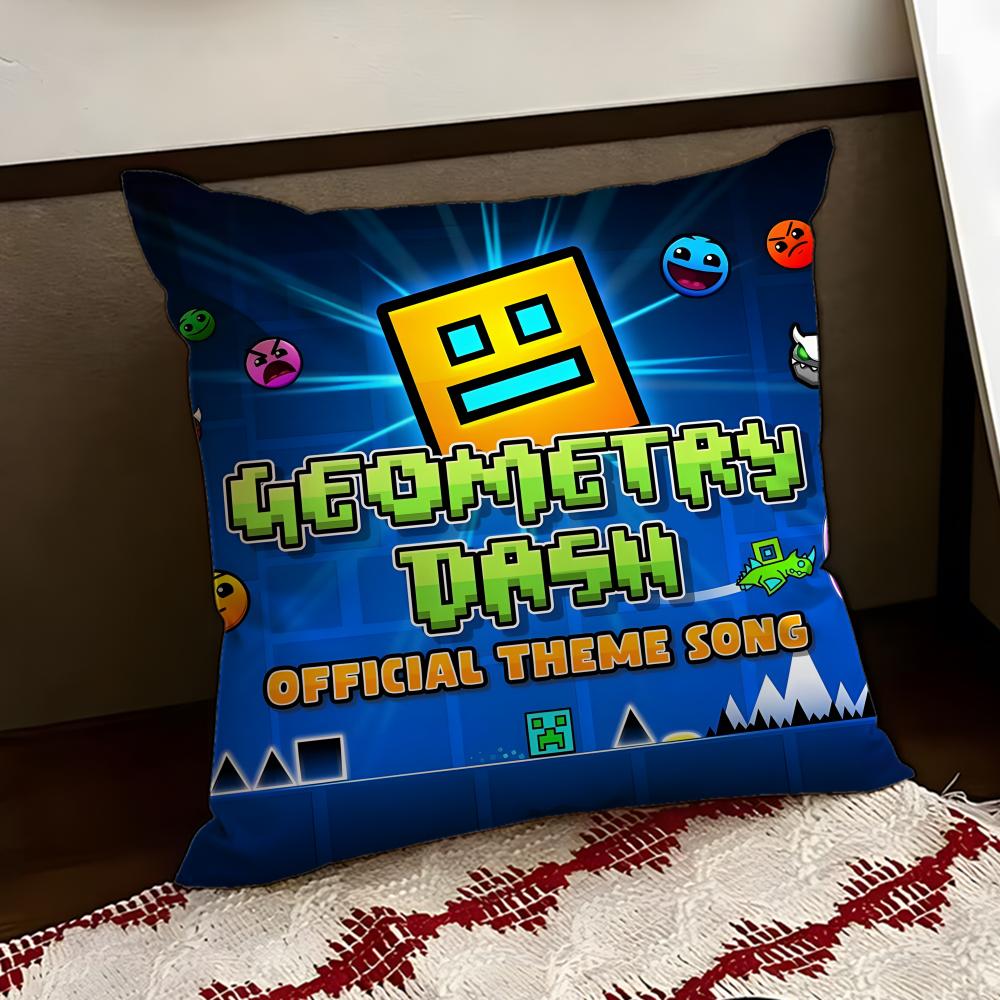 Cartoon GGeometry Dash Game Cushion Cover Reversible Soft Durable Pillow Cover Home Car MultiScene Use for Daily Comfort