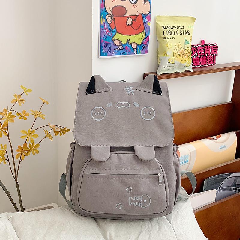 School Bag 2025 New Japanese Cute Printed Kitten Backpack Large Capacity Versatile School Bag Casual Simple Travel Backpack