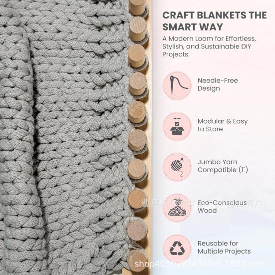 Chunky Yarn Blanket Loom Adjustable Weaving Loom Wooden Peg Frame Yarn Blanket