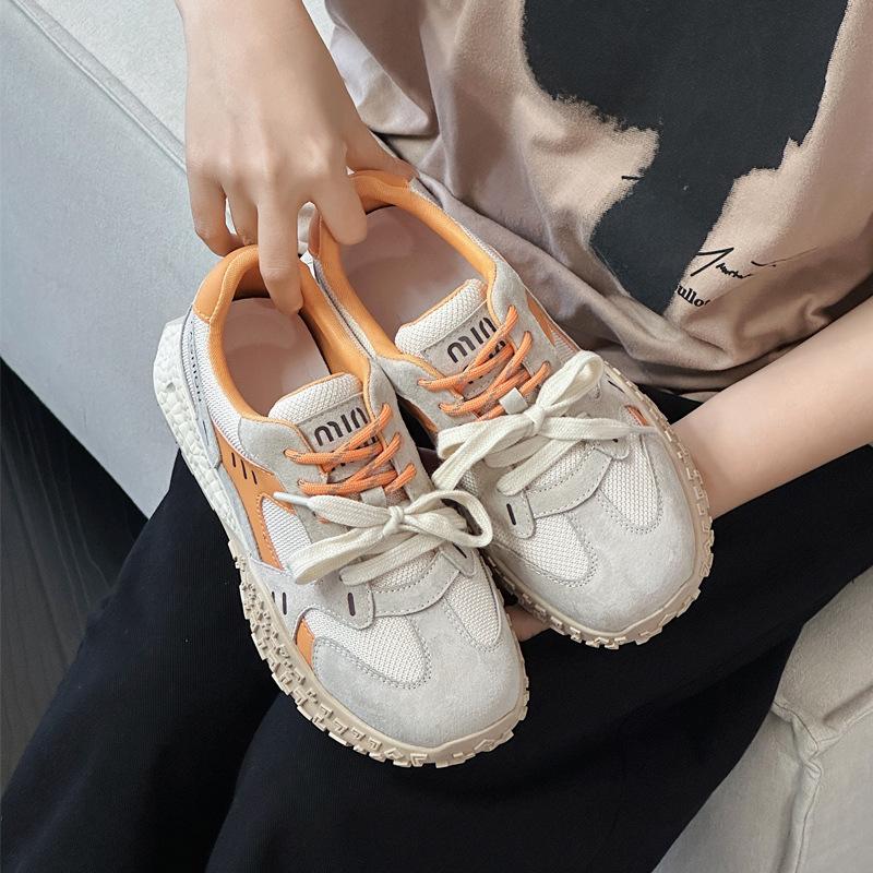 Retro dad shoes women's leather mesh casual sports shoes new niche thick-soled versatile Forrest Gump shoes