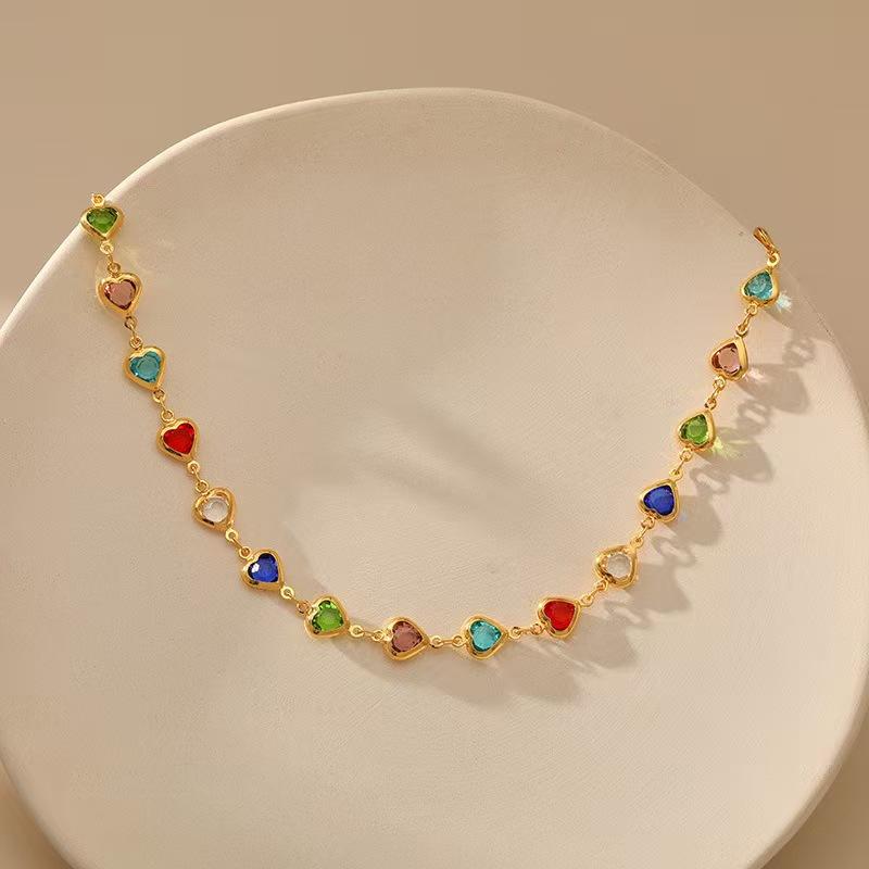 Bohemian Colorful Crystal Heart Choker Necklace For Women Charm Chain Necklace Party Birthday Jewelry Gift