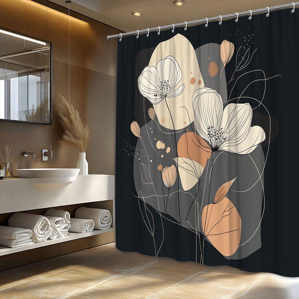 1Pc Elegant Abstract White Floral Shower Curtain - Minimalist Design, Modern Polyester,Contemporary Bathrooms W60H190(CM)-1 Pcs