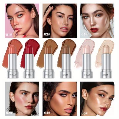 6 Cores Multi-funcional Blush Stick Highlighter Contouring Stick Pearl Matte Natural Brightening Face Blush Creme Corretivo Fundação Creme