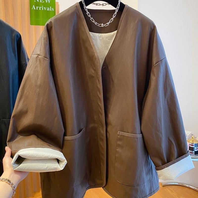 

Сегодняшняя модная женская куртка из высококачественной коричневой кожи, новая весенне-осенняя, свободного кроя, в стиле Майяр. 2XL