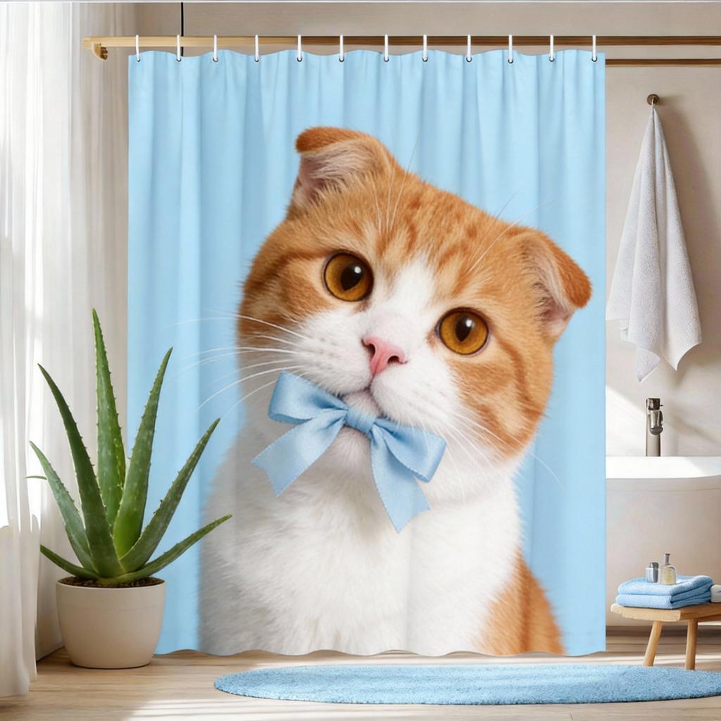 Cute Cat Peekaboo Shower Curtain Machine Washable All Season Waterproof Privacy Protection Animal Design Fun Easy Toclean12Hooks