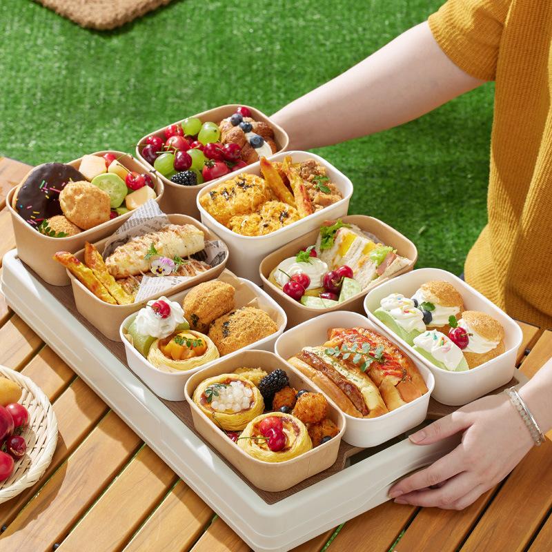 10Pcs Square Disposable Lunch Box Paper Food Container Kraft Paper Lunch Box Leak Proof With Lid Food Packing Box