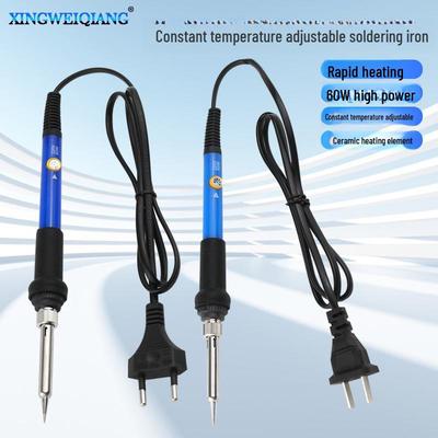 Adjustable Temperature Soldering Iron 60W Repair Tool - Round/Flat Plug, 220V