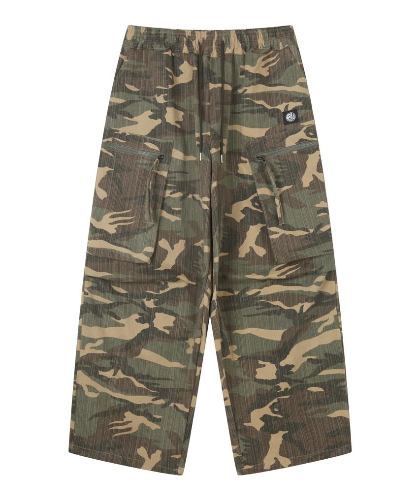 ODDBALLS CLUB Camo Zipper Parachute Cargo Pants Beige