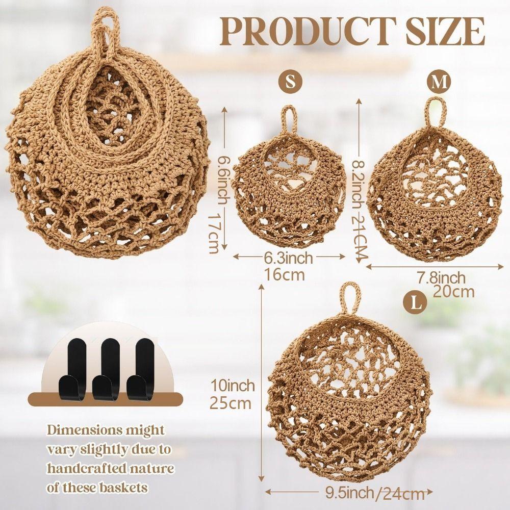 3Pcs/Set Teardrop Shape Wall Hanging Basket Breathable Lattice Vegetable Woven Basket Living Room