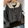 Vintage Uni Weicher Strick-Freizeitpullover Damen Japanisch Kawaii Strickjacke Koreanische Mode Süß Schick Tägliche Jacke für Frau