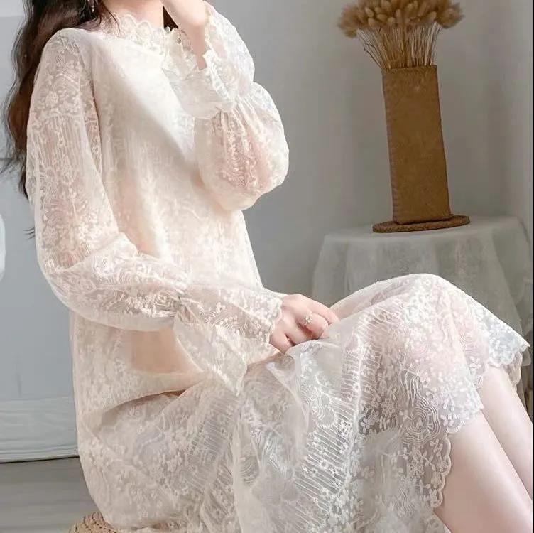 Elegantes Spitzen-Drape-Kleid mit Samtfutter für Herbst/Winter