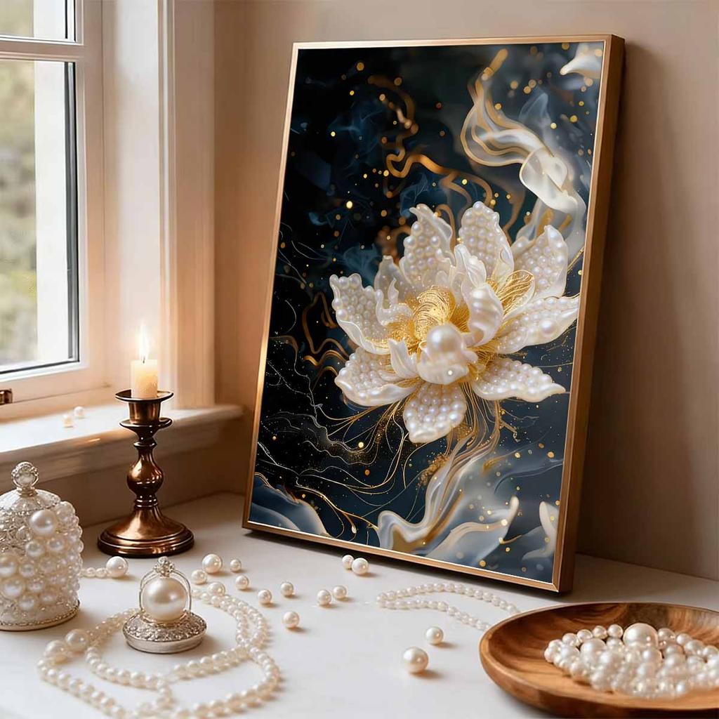 Pearl Painting Kit White Lotus Flowers Theme Frameless Handicraft DIY Bedroom Decoration Living Room Wall Art Room Decoration Art Craft Decoration
