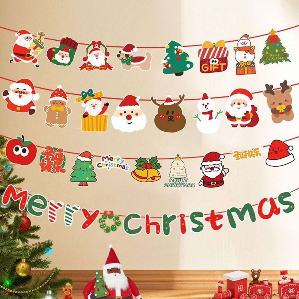 Paper Christmas Banner Christmas Theme Pull Flag Design Garland Christmas Ornaments Wall Hanging Hanging Ornaments