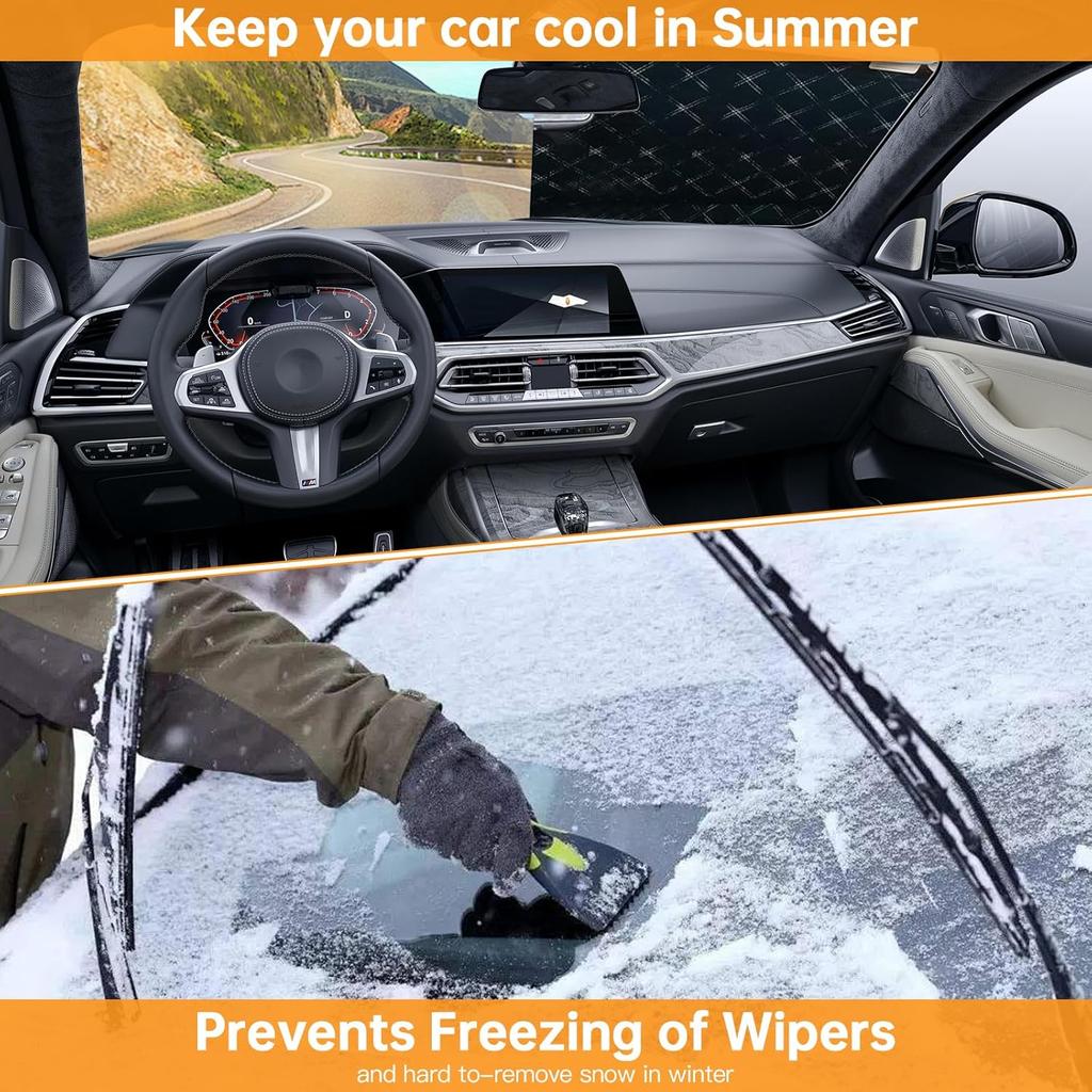 Car Windshield Snow Ice Cover, Magnetic Windshield Cover for Ice and Snow with Side Mirror and 5 Layers Protection, Windshield Sun Shade Foldable or