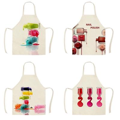 Kitchen Apron Colorful Nail Oil Bottle Printed Sleeveless Linen Apron Men's and Women's Household Cleaning Tools 47X38CM 68X55CM
