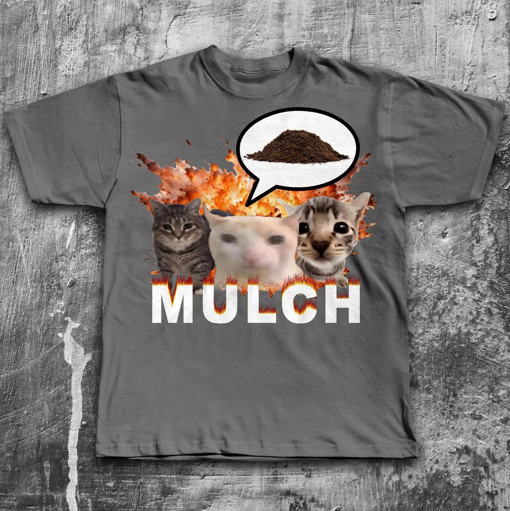 Mulch Funny Cat Dank Meme Tee Shirt Gift for Men and Women Goofy Ahh Cats T-shirt Unhinged Clothes Stupid Gifts Men Clothing