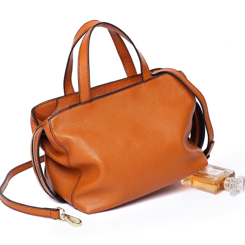 First Layer Cowhide Women's Handbag Simple and Fashionable Boston Genuine Leather One Shoulder Oblique Span Bag Pillow Bag Soft Leather