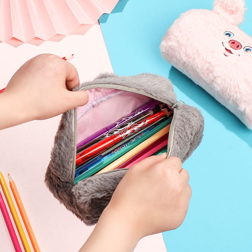 Nouveau Sac de Rangement Fournitures Scolaires Fille Sac à Papeterie en Peluche Étui à Crayon Mignon Grande Capacité
