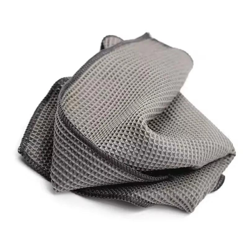 Wash Towel Waffle Weave Car Cleaning Drying Cloth Microfiber Towel Car Care Cloth Cleaning Rag for Car Kitchen Window Bath 1Pcs серый