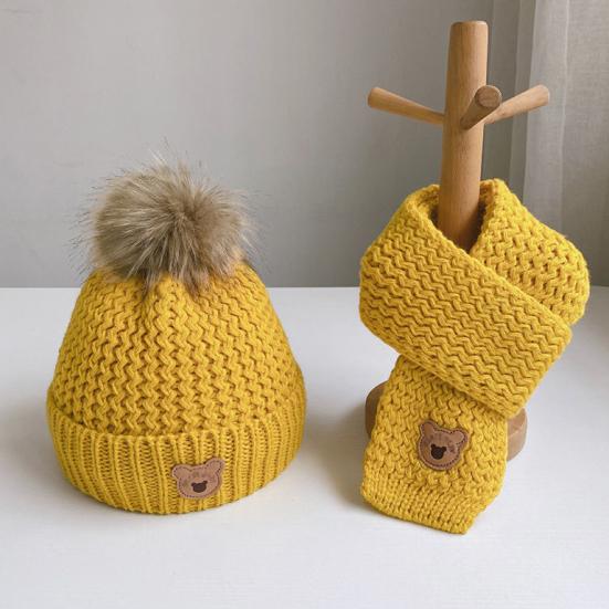 Kids Winter Hat Scarf Set Soft Knitted Warm Pom Pom Skull Cap And Neck Warmer Cold Weather Set for Boys Girls Toddlers