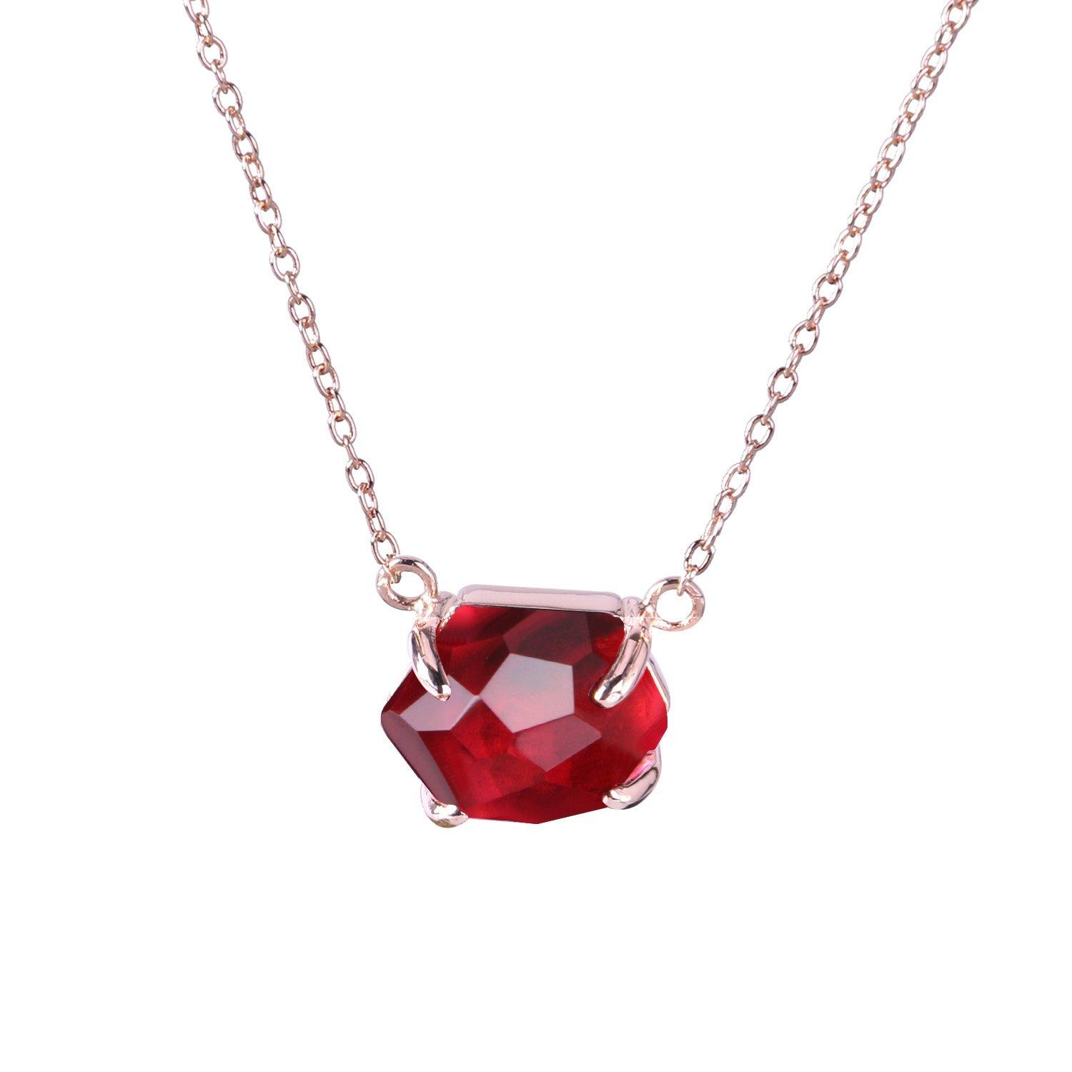KELITCH Top Crystal Pendant Necklace Rose Gold Chain for Women Jewelry Gift (Red Rose Gold)