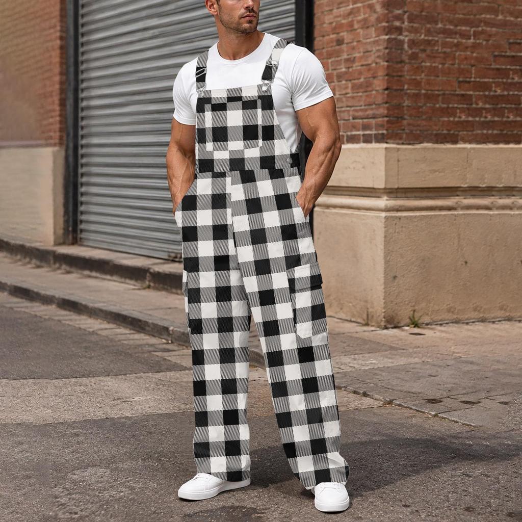 Men's Loose Fit Cargo Bib Overalls, Wide Leg Jumpsuit with Multi-Function Pockets