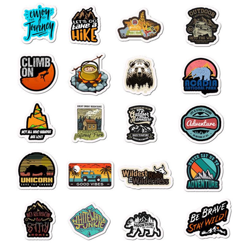 50 Pcs Camping Landscape Stickers Outdoor Adventure Climbing Waterproof Sticker