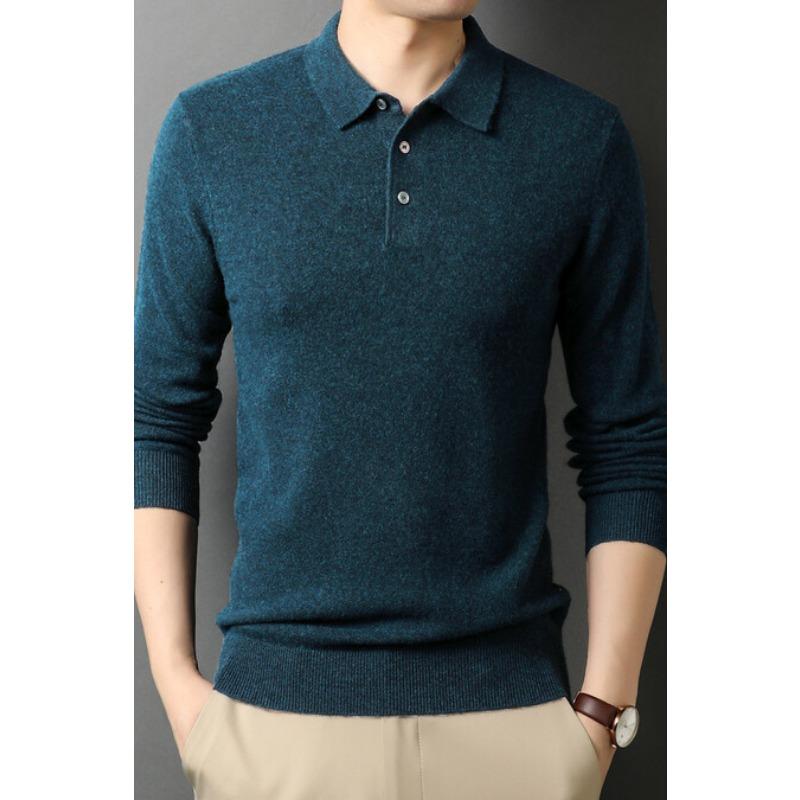 Pure Wool Autumn Sweater Men's Lapel Long Sleeve Thin Cashmere Sweater Men's Trend Base