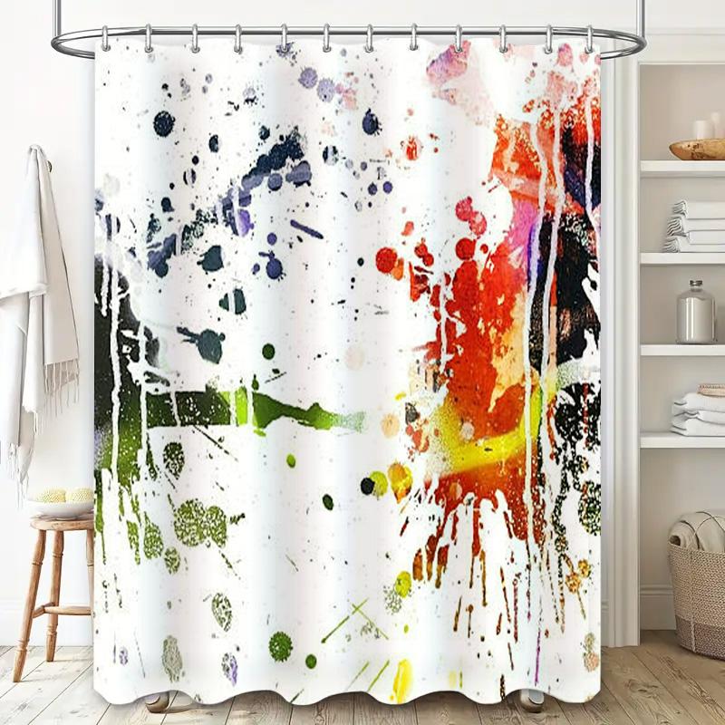 Colorful Splash Shower Curtain White Backdrop with Paint Splatter Print for Bathroom Decor Size Customizable