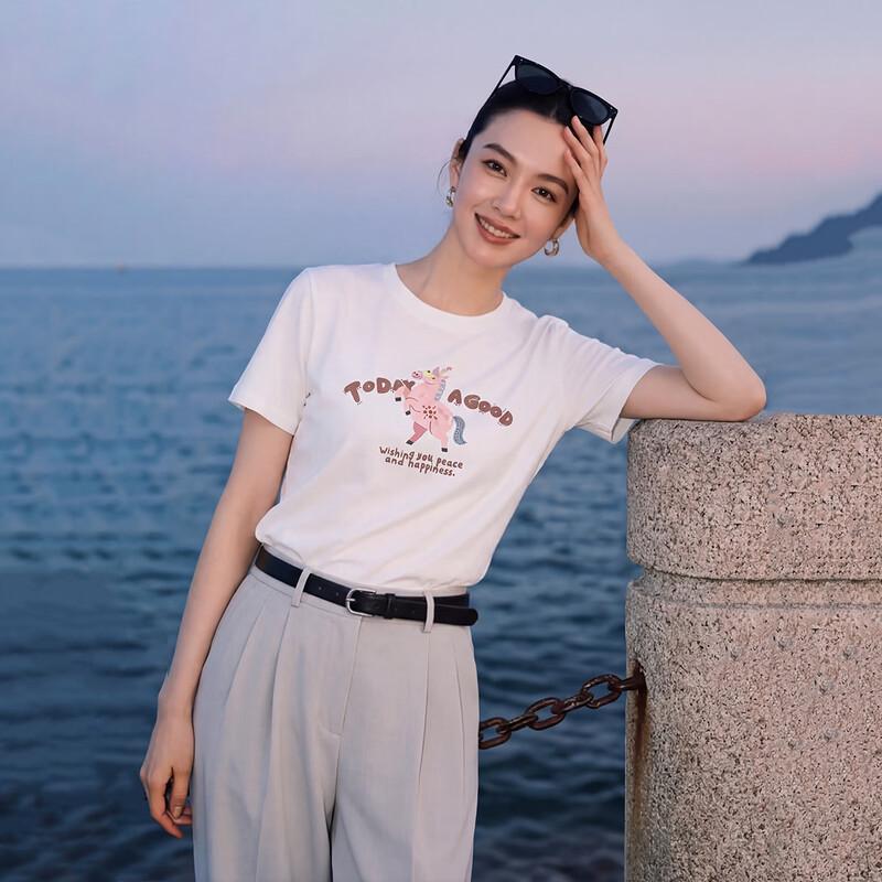 

Базовая хлопковая футболка с принтом лошади для женщин Basic House с коротким рукавом One Size