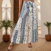 Casual Vacation Style Lace-up Geometric Floral Print Wide-leg Pants for Women