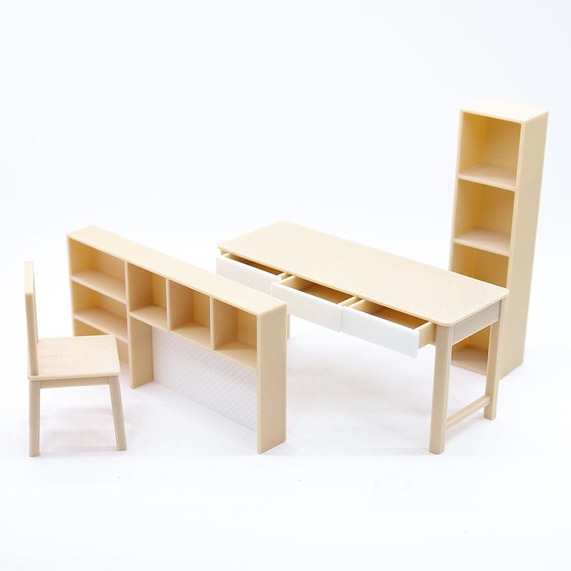 1 Set 2025 New 1/12 Dollhouse Miniature Study Room Furniture Kit Bookshelf Desk and Chair Toy for Children Gift
