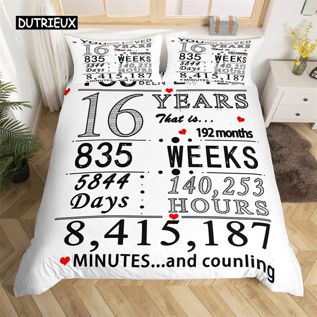 Copripiumino Calendario di Compleanno Set Biancheria da Letto Buon Compleanno Feste Microfibra Regali di Compleanno Copripiumino King Full Per Ragazzo Ragazza