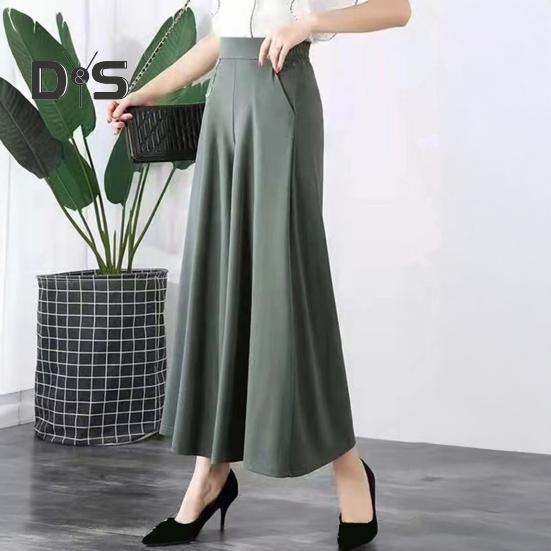 Women Suit Pants Elastic High Waist Wide Leg Long Pants with Pockets Solid Color Casual Pants Daily Wear