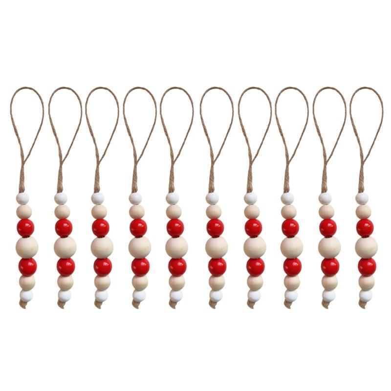 10Pcs Wooden Beads Ornament Wood Beaded Christmas Tree Decoration For Wall Window Staircase Holiday Party Decoration