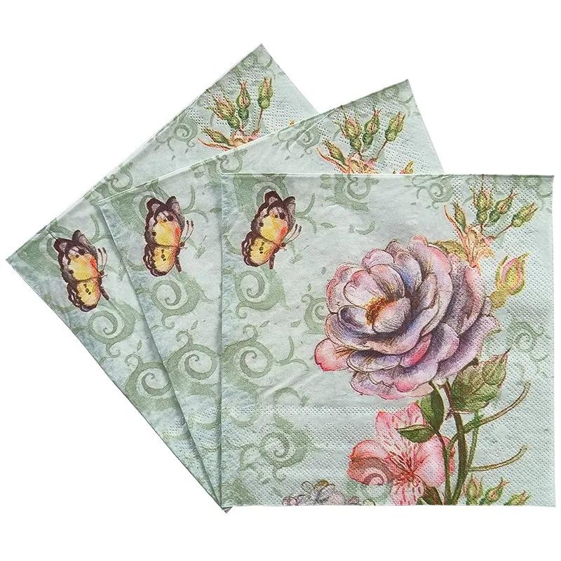 

20 шт. Праздничные салфетки-бабочки Элегантный цветок Домашнее украшение Бумага с оттиском Свадебный стол Винтажное День рождения Полотенце