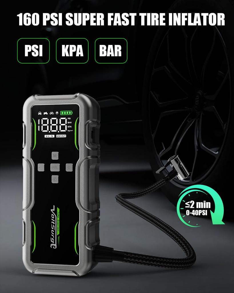 7000A Jump Starter with Air Compressor, 12V Portable Car Jump Box, 150PSI Inflator, LCD Display & Lights