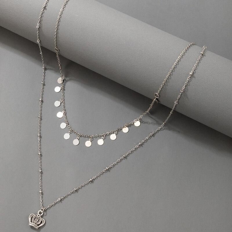 Tocona INS Mode Halskette mit Kronenanhänger, böhmische Quaste, silberfarben, Wafer, mehrlagige Kette, Schmuck für Frauen, Halsband 17470